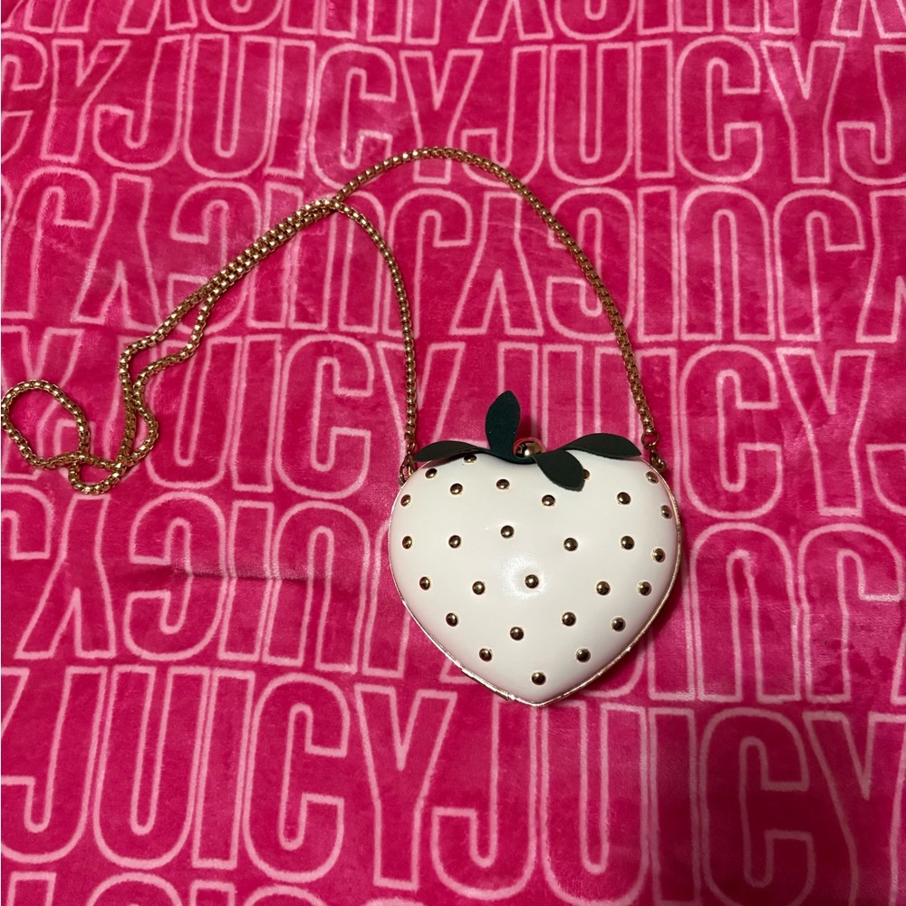 White Heart Strawberry Crossbody with Gold Chain